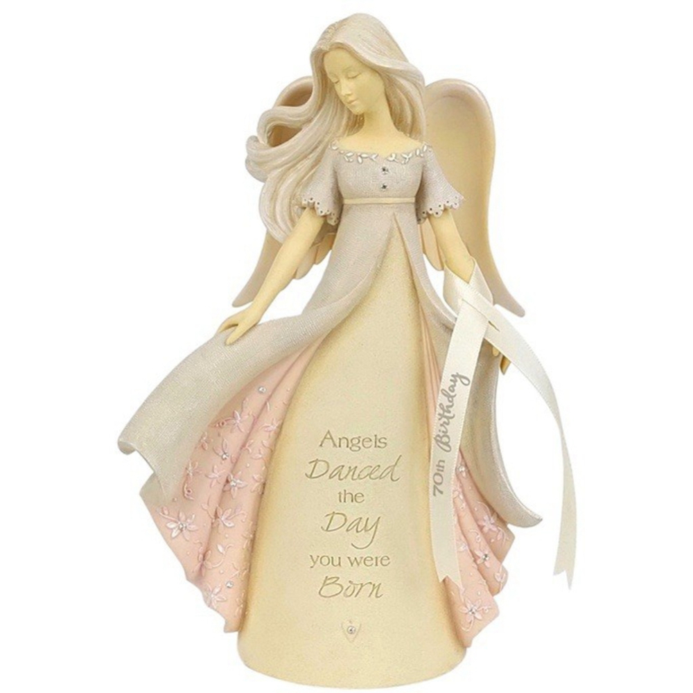 Foundations 70th Angel Birthday Figurine Resin Painted Floral 6007515 - Picture 3 of 3